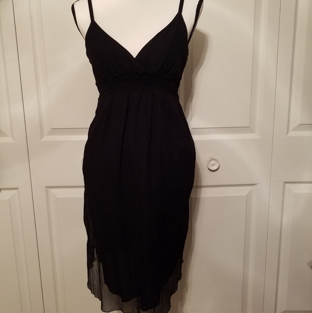 Black crepe spaghetti strap dress